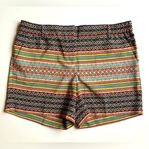 The Limited Boho Tribal Stripe Summer Dress Shorts Aqua Coral Stretch Waist Sz 6